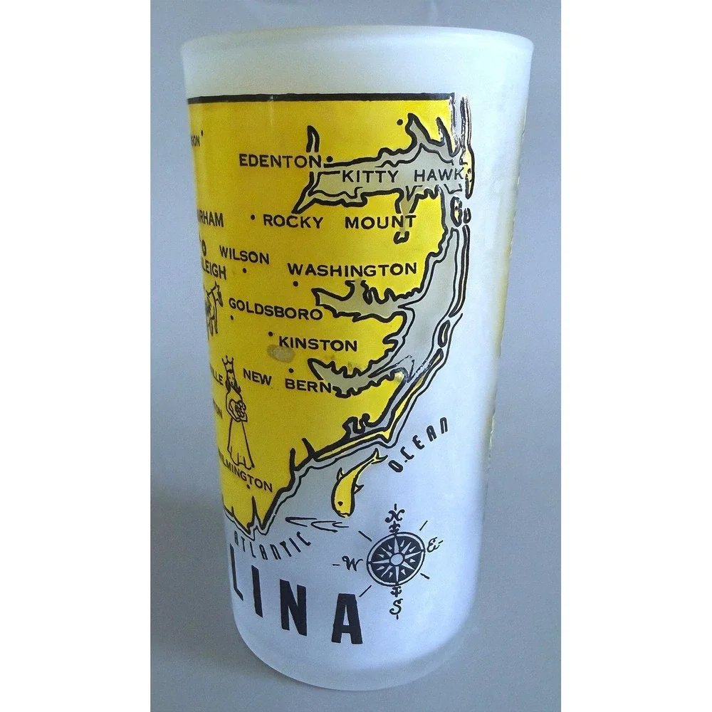 North Carolina Vtg 1960s State Landmarks Frosted Glass Tumbler Enamel Paint 5